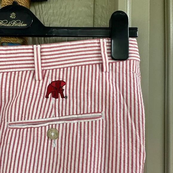 BERLE Men’s Red & White All Cotton Seersucker Flat Front 5” Alabama’ Shorts - 36 - Picture 3 of 11